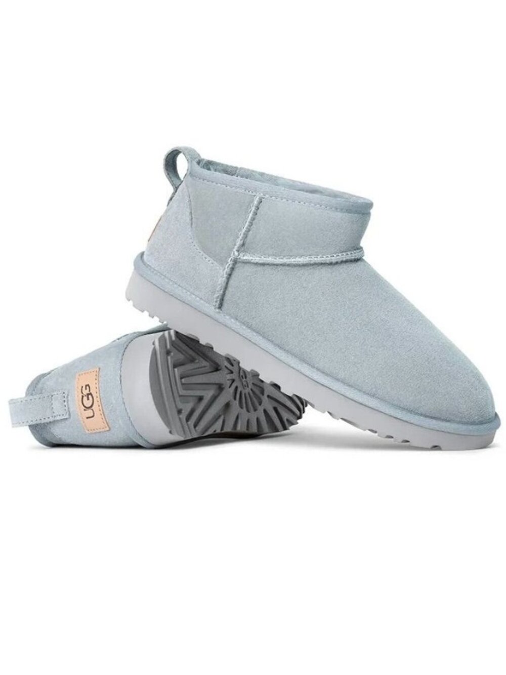 UGG Classic Ultra Mini Boots Sea Foam Suede Sheepskin Shearling Fur Lined Size 6